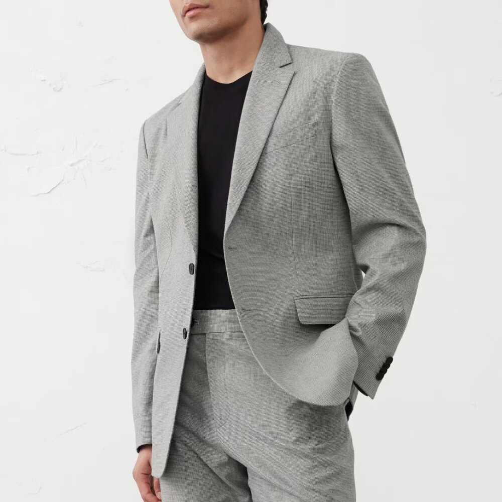Banana Republic Factory Tailored-Fit Linen-Blend Houndstooth Suit Jacket, 42S